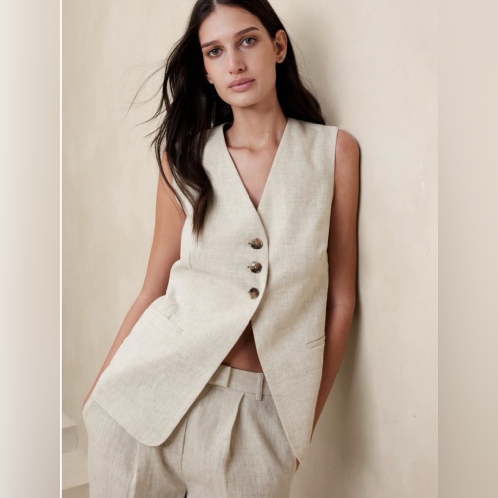 BANANA REPUBLIC Lina Linen Vest in Cream Size 10